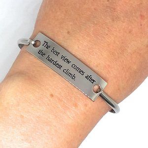 Stainless Steel Word Message Bangle Bracelet